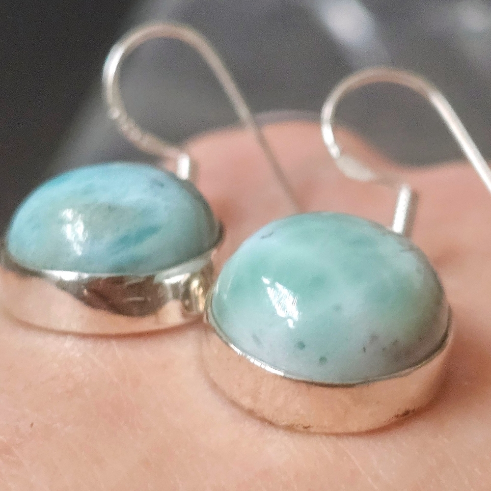Handcrafted larimar earrings.